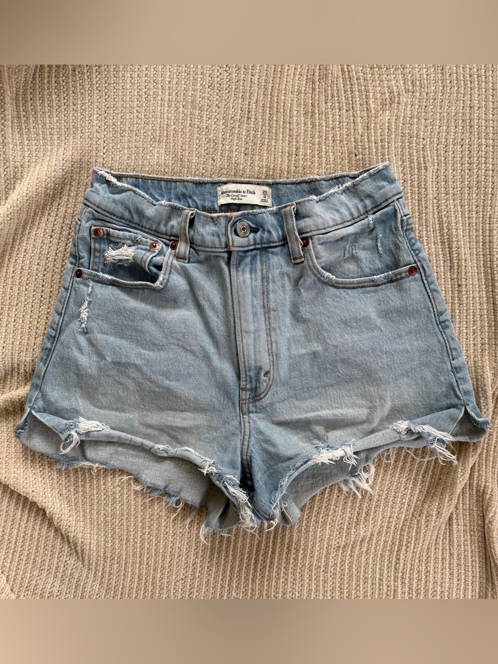 Abercrombie Fitch High Rise Denim Cutoff Shorts Distressed Frayed Light Wash 25